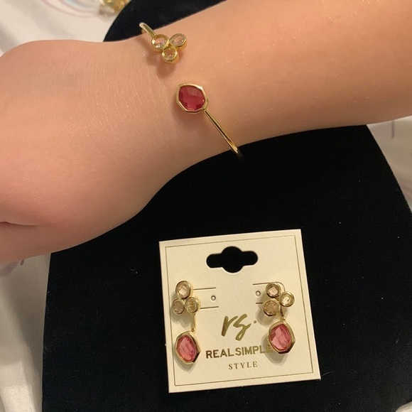 Real Simple Jewelry - Gold Tone Crystal Earrings & Bracelet Set